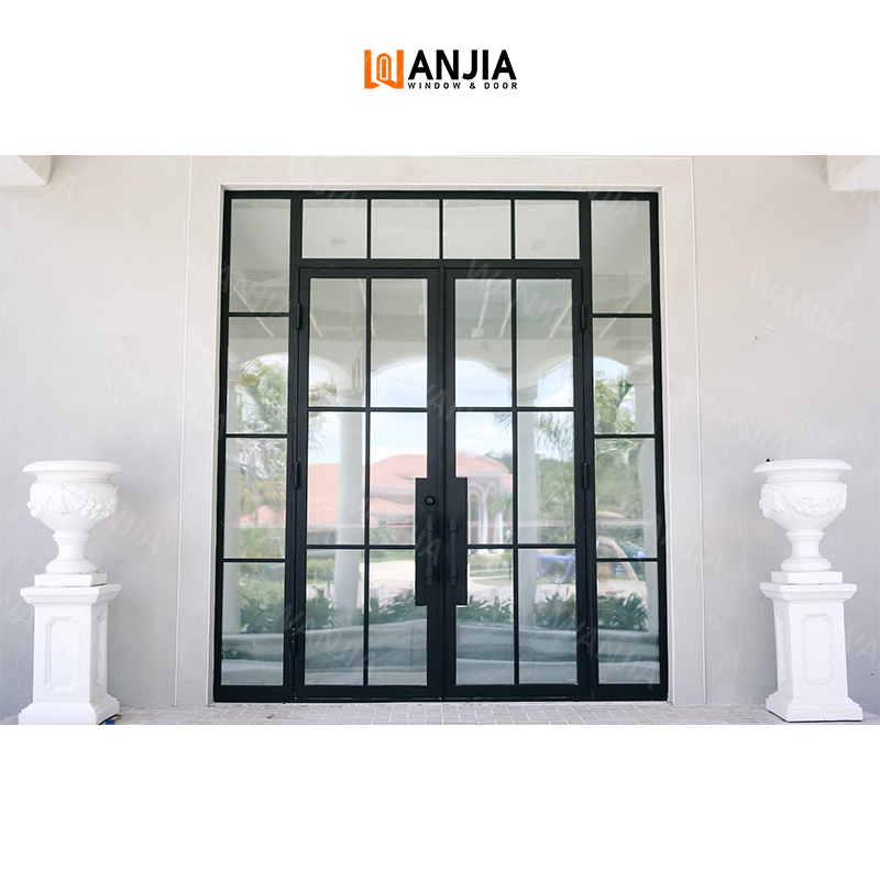 Minimalist Design French Wrought Iron Double Doors Modern Front Entry Wrought Iron Doors Grille Style Custom Wrought Iron Doors