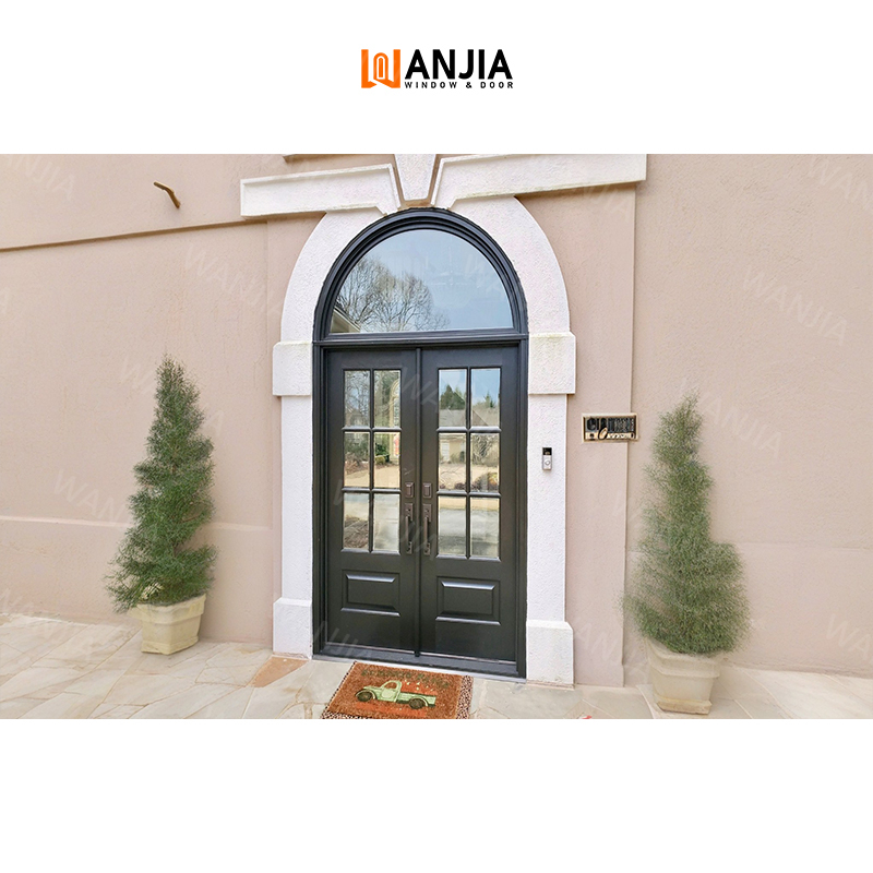 Minimalist Design French Wrought Iron Double Doors Modern Front Entry Wrought Iron Doors Grille Style Custom Wrought Iron Doors