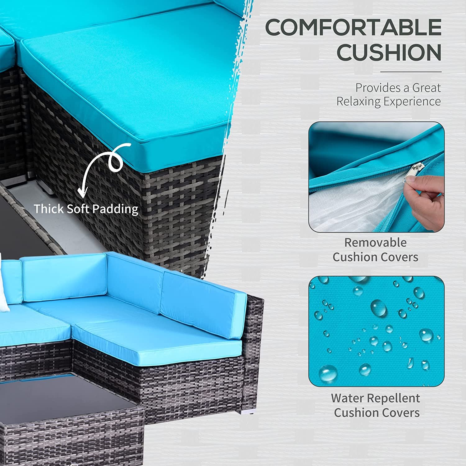 Corner shape conversation Outdoor sofa Rattan couch coffee table Patio Wicker Furniture set for Backyard Balcony Deck Garden