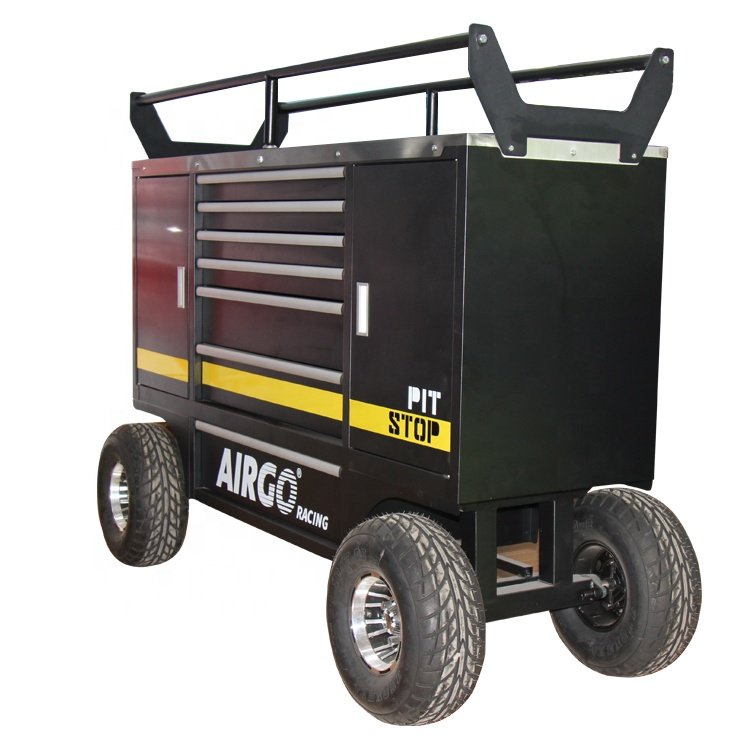 fashion big durable wheel trolley new black mobile cabinet with hand brake for garage