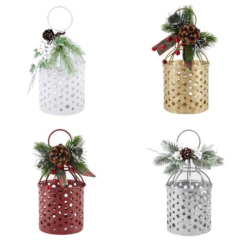 Home Decoration Customized Logo Christmas Lantern Home Decor Iron Silver Candle Holder Metal Candle Stand