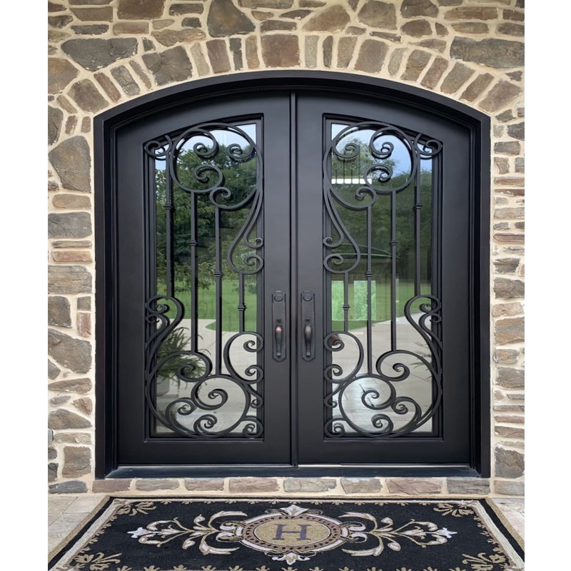 Ikealuminum 2023 iron doors entrance wrought nfrc waterproof sound proof iron glass door double iron glass door For house