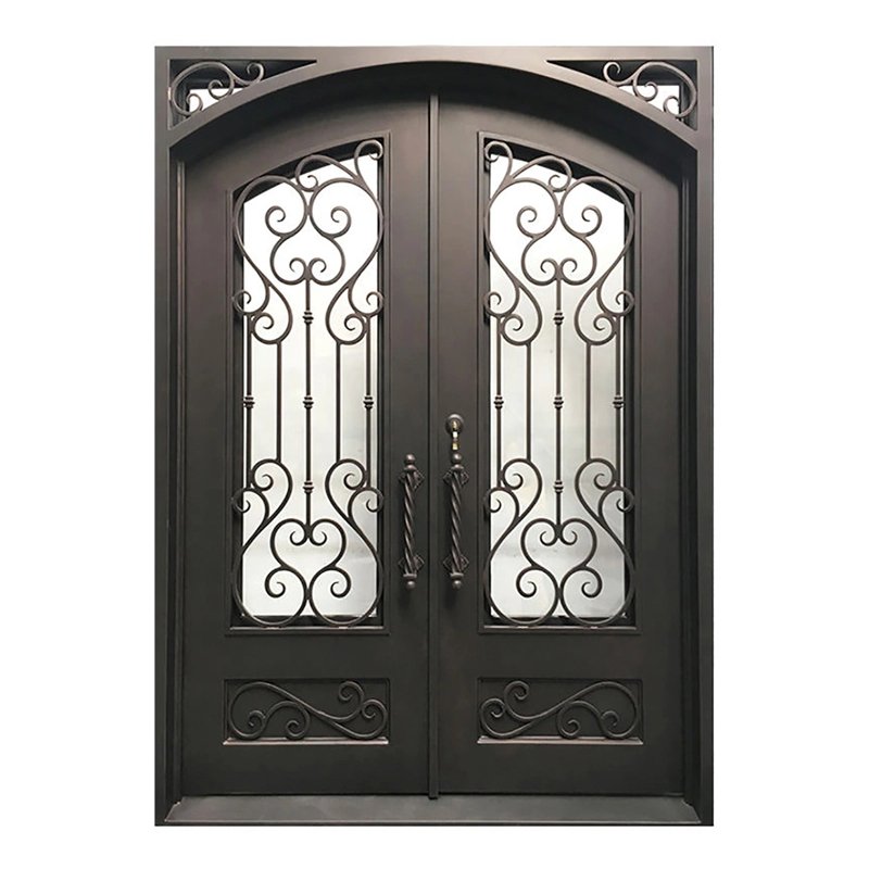 Ikealuminum 2023 iron doors entrance wrought nfrc waterproof sound proof iron glass door double iron glass door For house