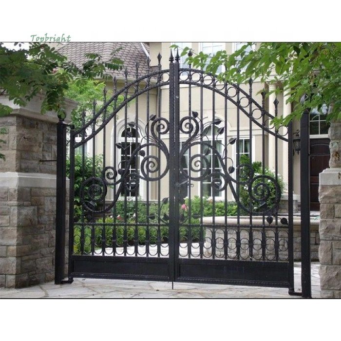 Villa wrought iron powder coated front driveway gate garden black aluminum gates home