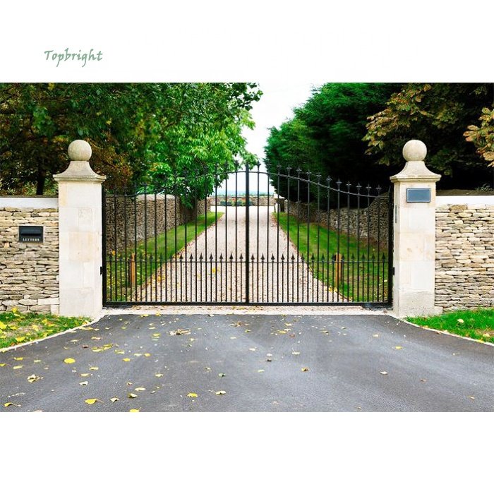 Villa wrought iron powder coated front driveway gate garden black aluminum gates home