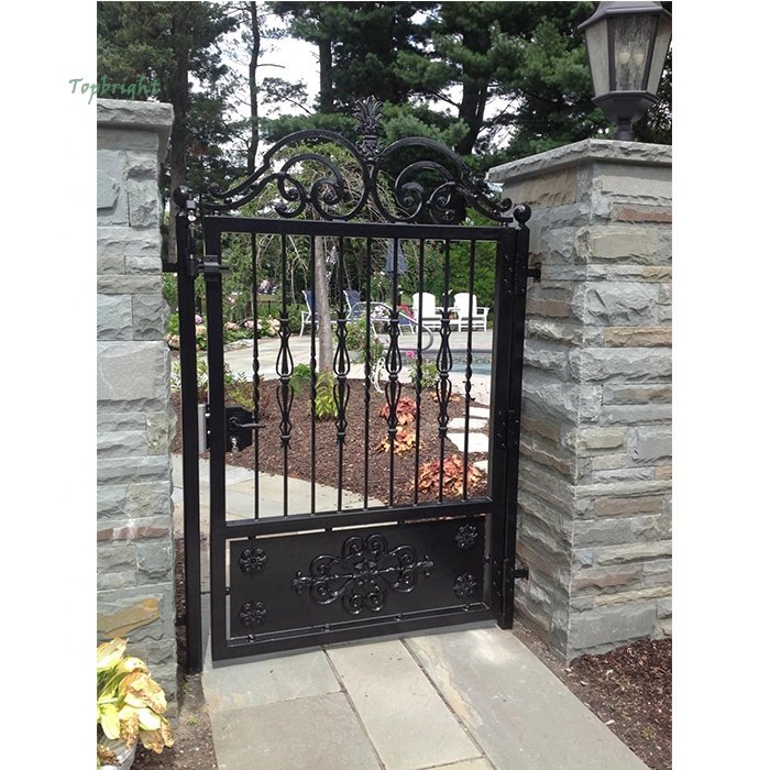 Villa wrought iron powder coated front driveway gate garden black aluminum gates home