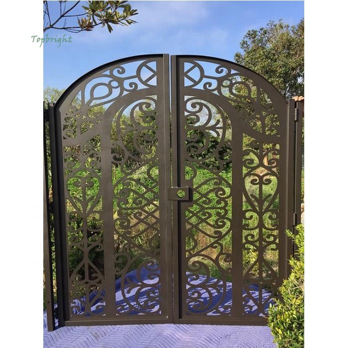 Villa wrought iron powder coated front driveway gate garden black aluminum gates home