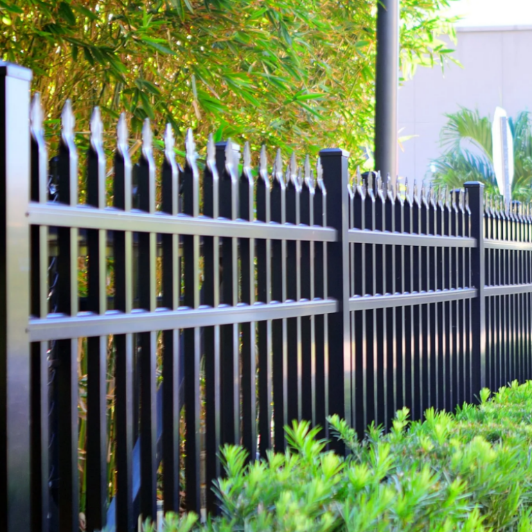 Black power coated wrought iron fence welded square tube steel picket fence beautiful ornamental steel picket fence for outdoor