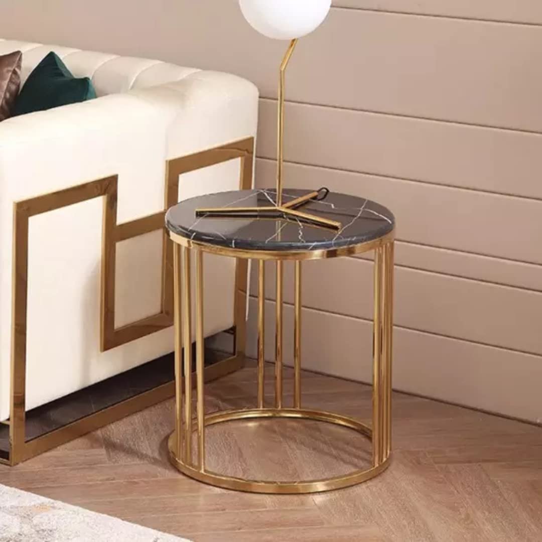 Metal Accent Table Round Base Round Mirror Top Black powder coated stand exclusive industrial collection iron glass tables