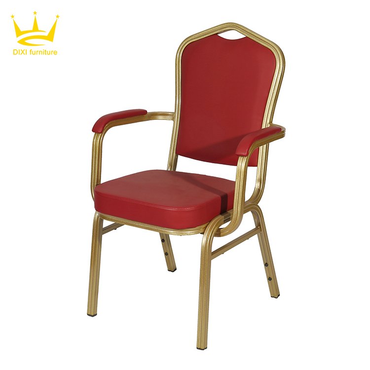 Hotel High Back Banquet Chair With Armrest Comfortable Design Iron Aluminium Frame Banquet Armrest Chair