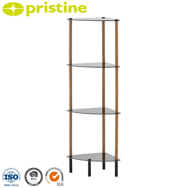 Quality OEM shelf wholesale Taiwan Manufacturer home storage household DIY wood grain 4 tier metal bathroom storage shelf