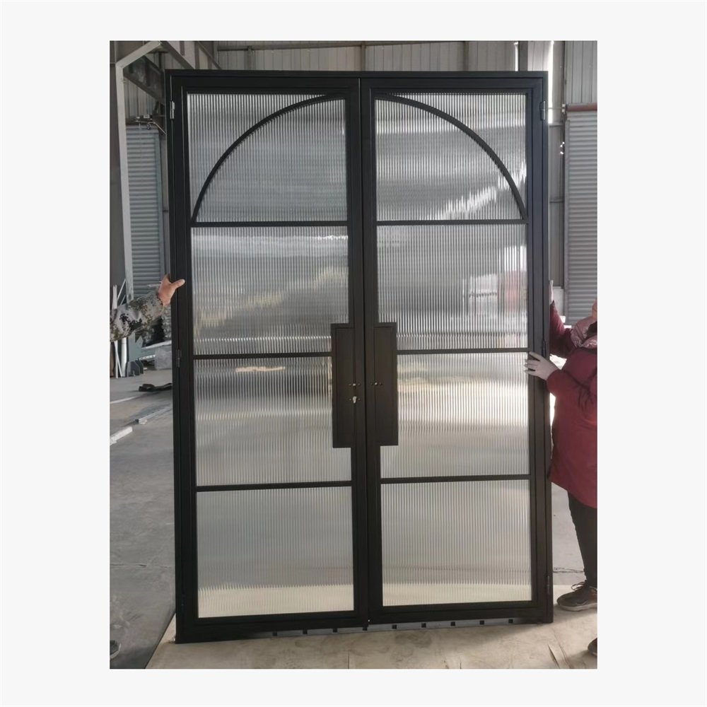 Hot selling customized designs reeded glass metal frame interior door swing iron and glass door