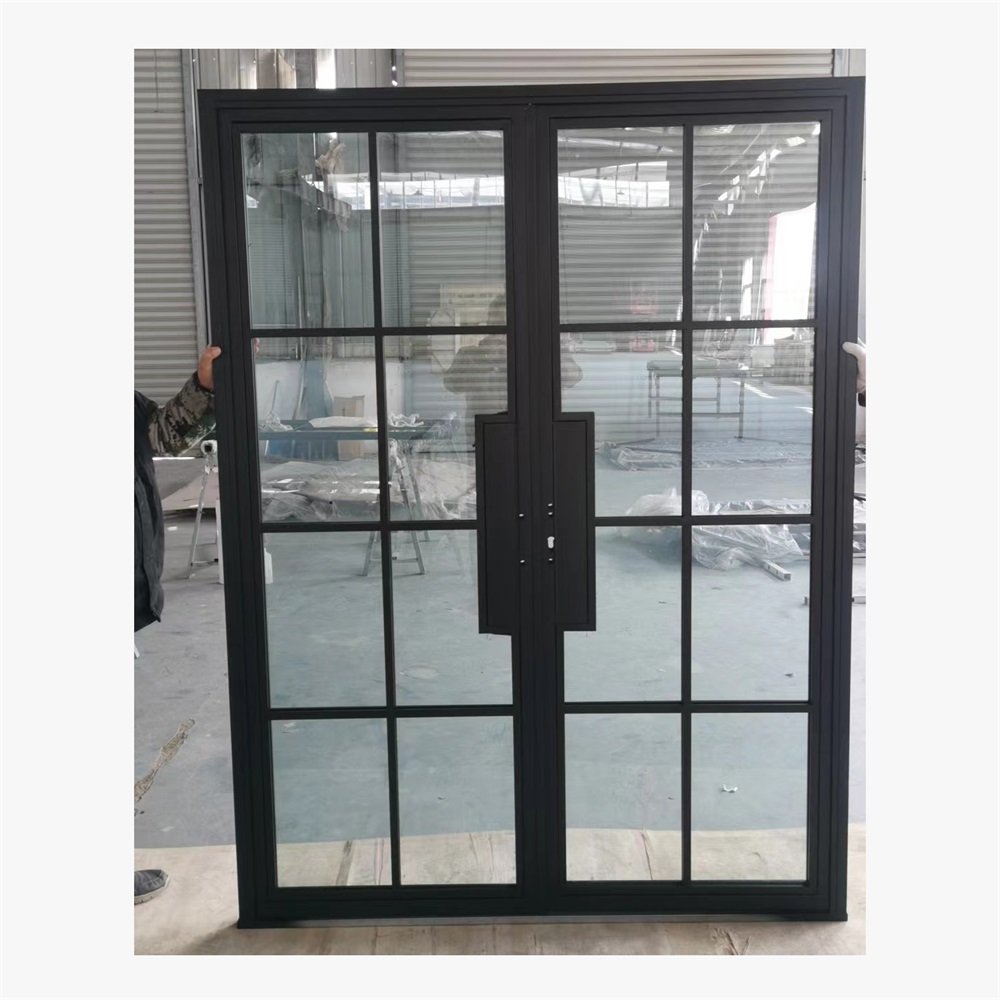 Hot selling customized designs reeded glass metal frame interior door swing iron and glass door