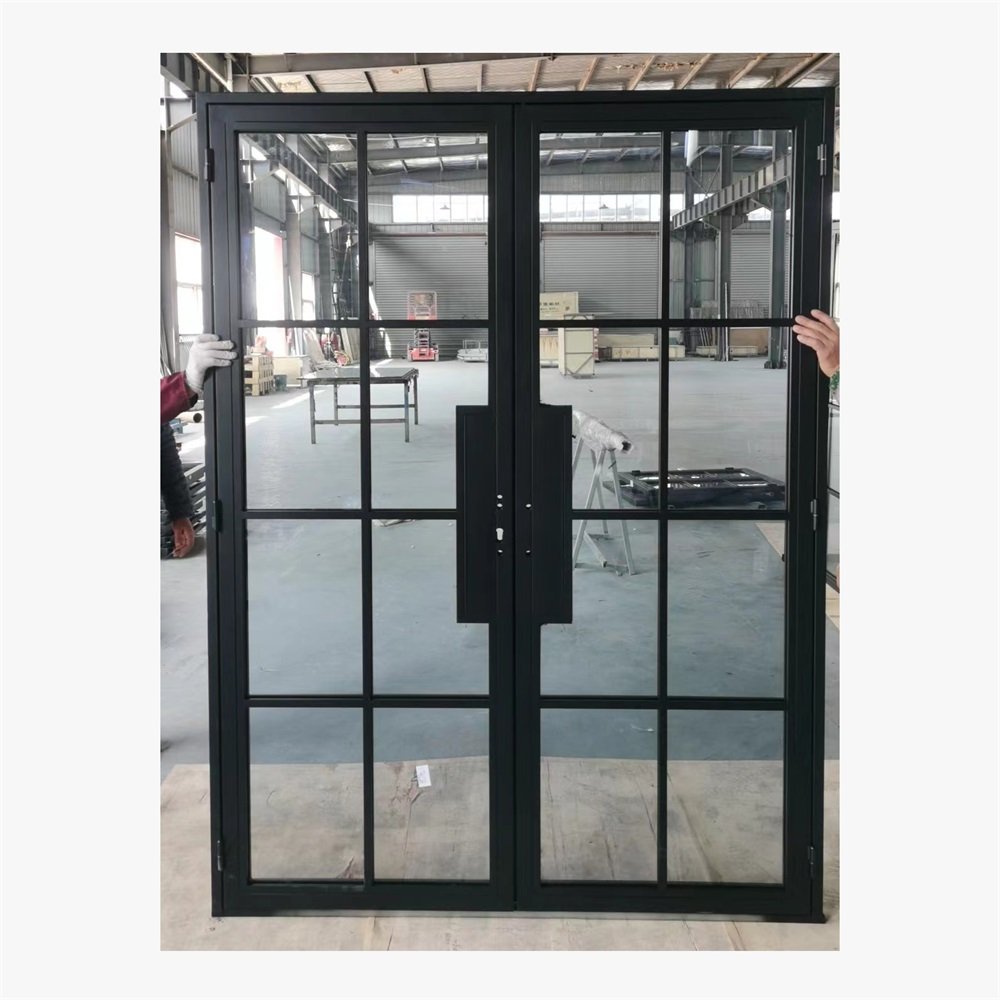 Hot selling customized designs reeded glass metal frame interior door swing iron and glass door