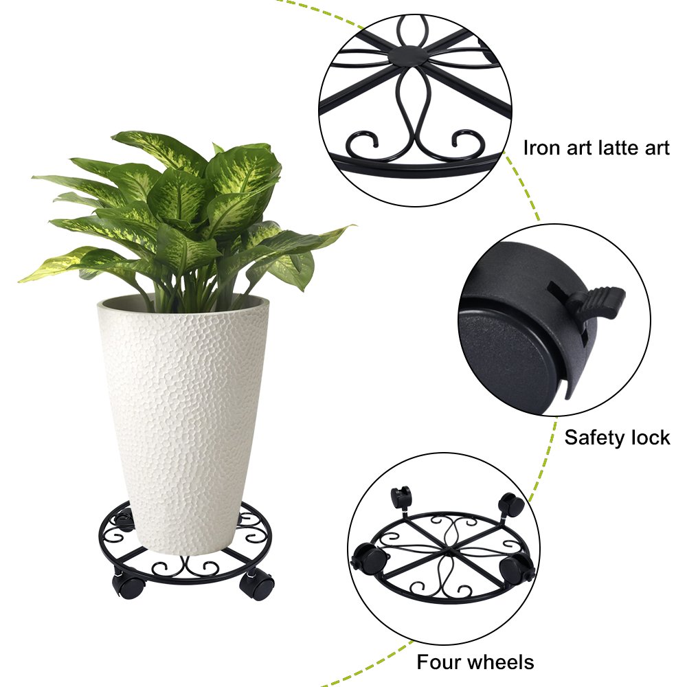 Vertak dia.30cm modern iron plant holder stand 40mm metal rolling large plant pot caddy plant dolly