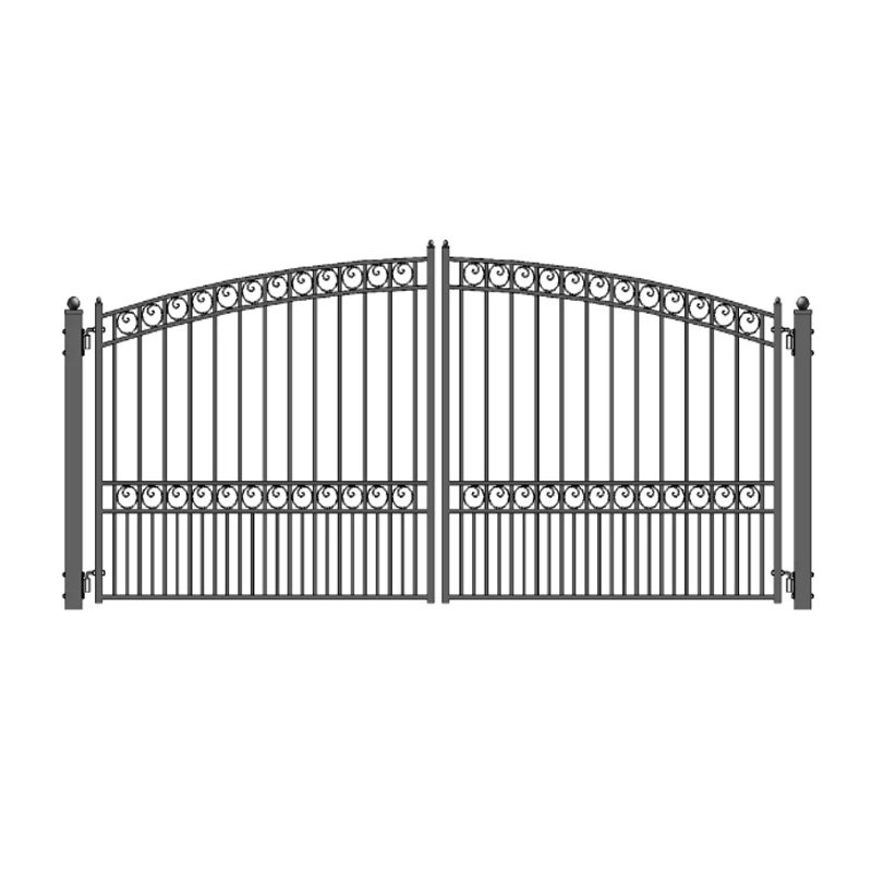 24 foot wide entry black metal wrought iron steel dual automatic sliding swing simple driveway gate design
