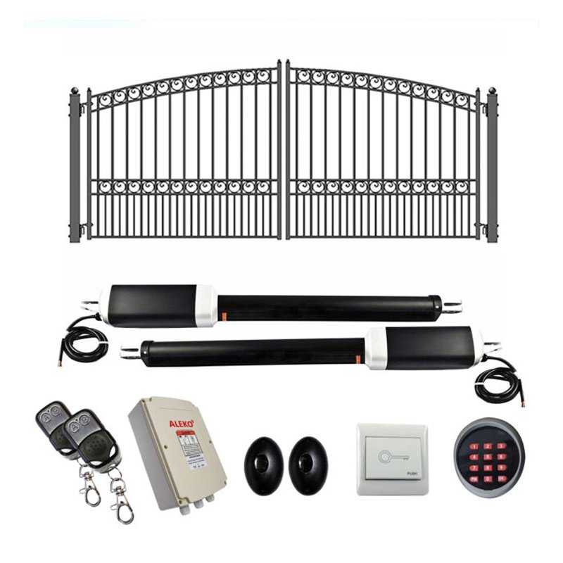 24 foot wide entry black metal wrought iron steel dual automatic sliding swing simple driveway gate design