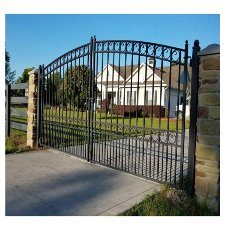 24 foot wide entry black metal wrought iron steel dual automatic sliding swing simple driveway gate design