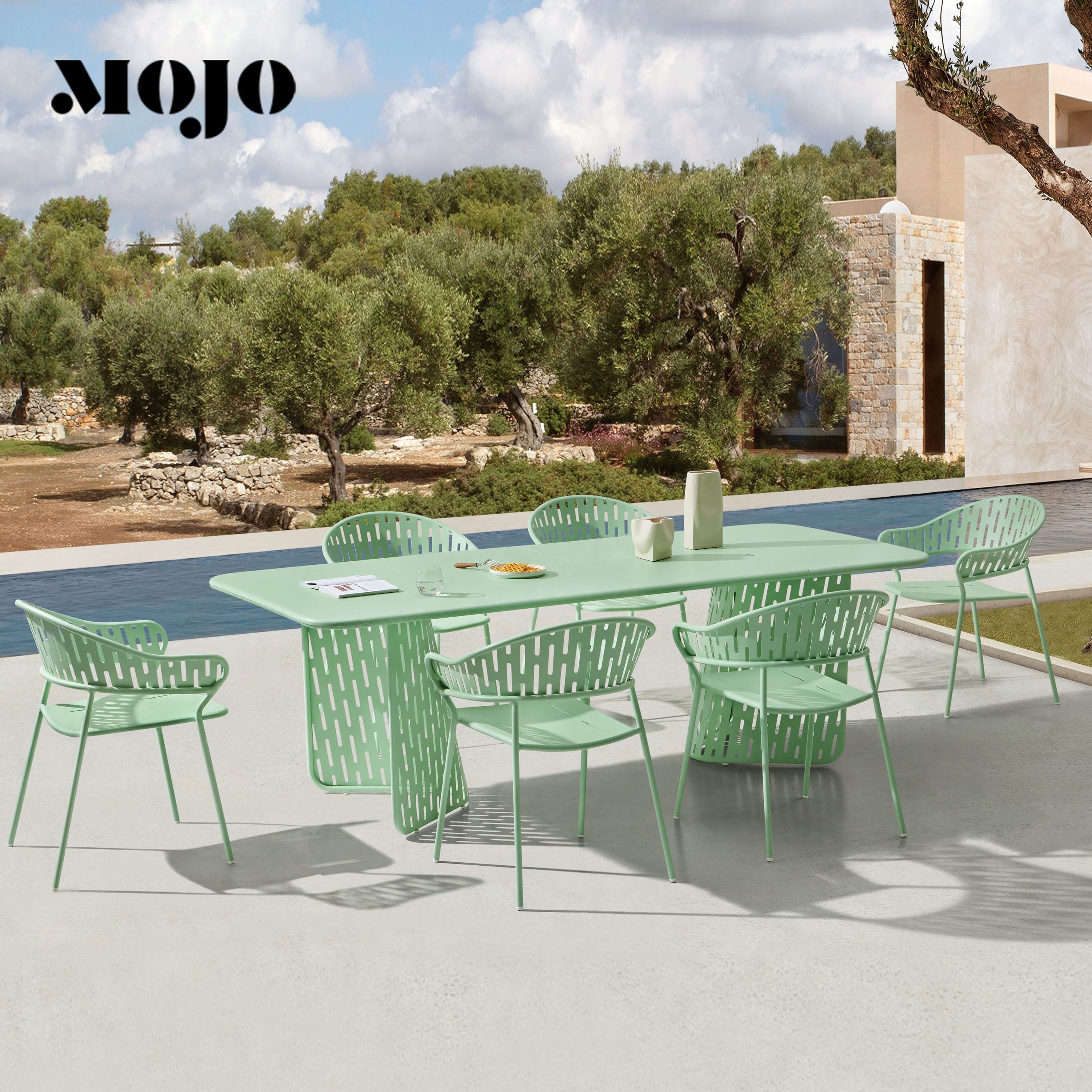 Modern metal Dining Set Patio Outdoor iron dinning with 6 chairs dining table Furniture garden table and chairs set