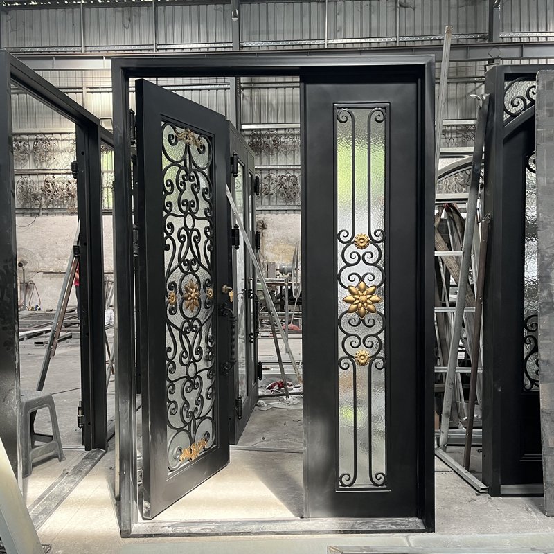Luxury Design Wrought Iron Exterior Door Front Entry Iron Door Entrance Wrought Iron One And Half Door