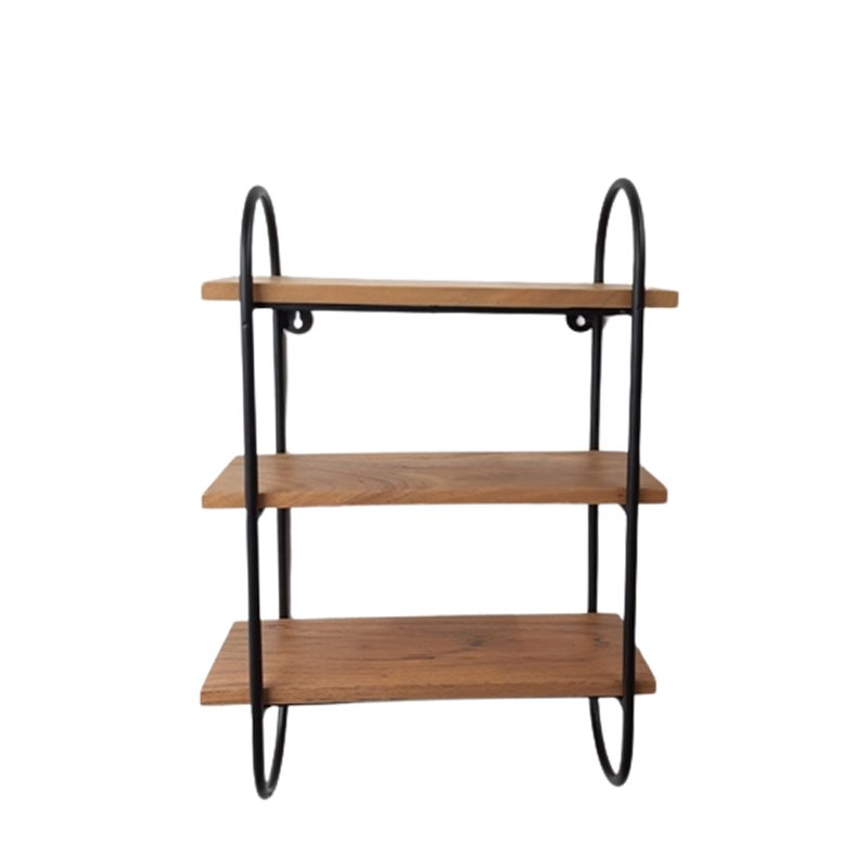 Hot Selling Modern Iron And Wood Home Decorative Rack With 3 Layer Acacia Wood Matt Black Powder Coated Finishing