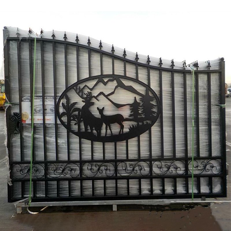 14/20ft Modern Design Double Swing Wrought Iron Deer iron gates wrought iron gate