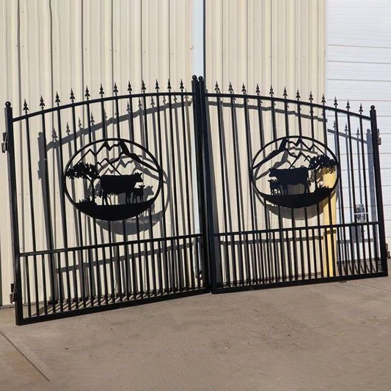 14/20ft Modern Design Double Swing Wrought Iron Deer iron gates wrought iron gate