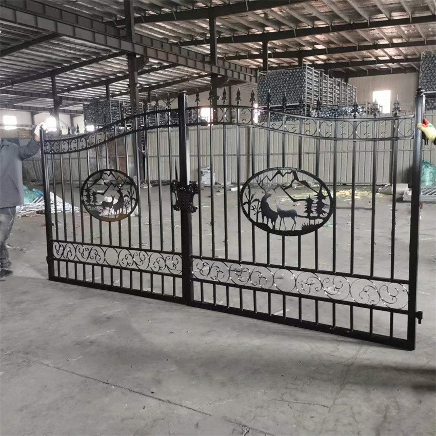 14/20ft Modern Design Double Swing Wrought Iron Deer iron gates wrought iron gate