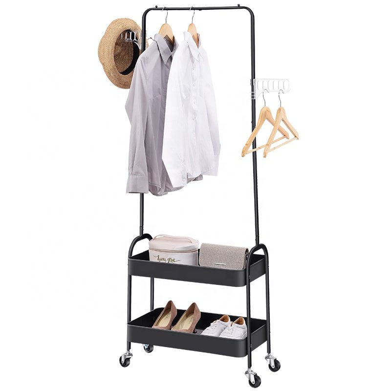 Living Room Metal Hall Tree Clothes Hanger Entryway Shoe Coat Rack with wheels