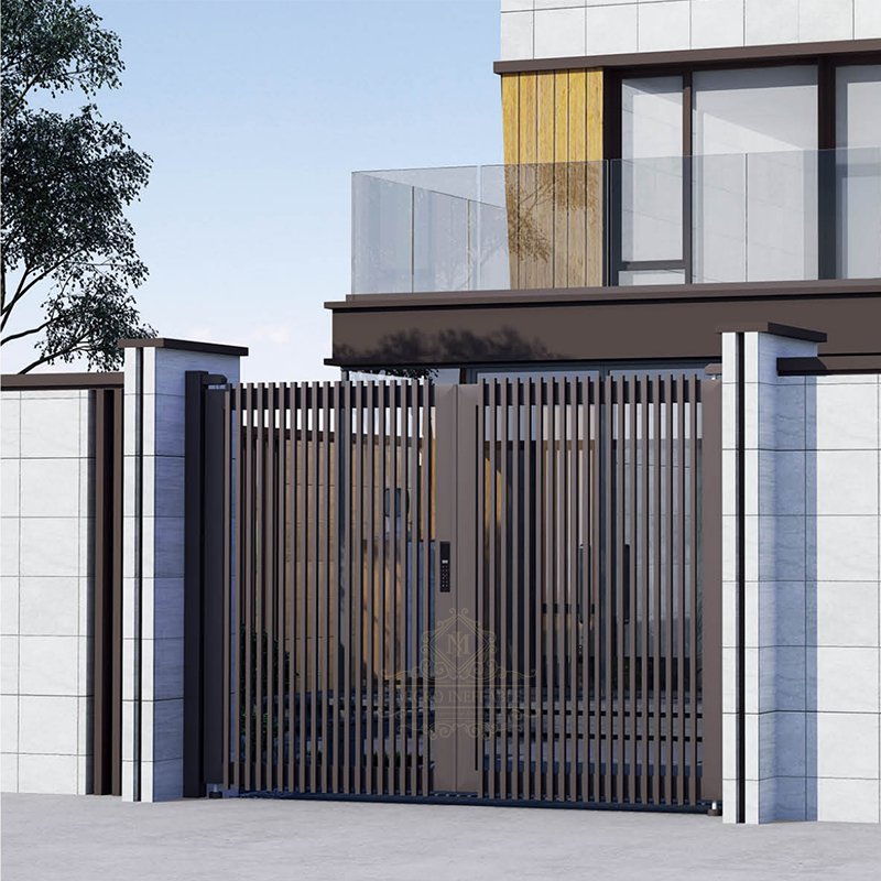 China High Quality Supplier Automatic House Front Swing Wrought Iron Steel Aluminum Metal Gate With Smart Lock System