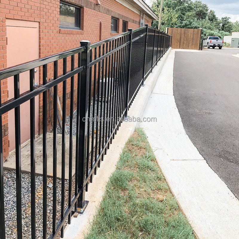 Cheap industrial used black powder coated metal flat top 6x8 cast iron tubular solid steel fence designs