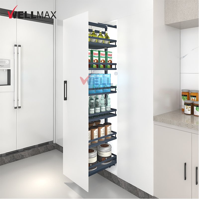 WELLMAX Pantry Organizers And Storage Strong Loading Capacity Cabinet Larder Kitchen Basket Unit