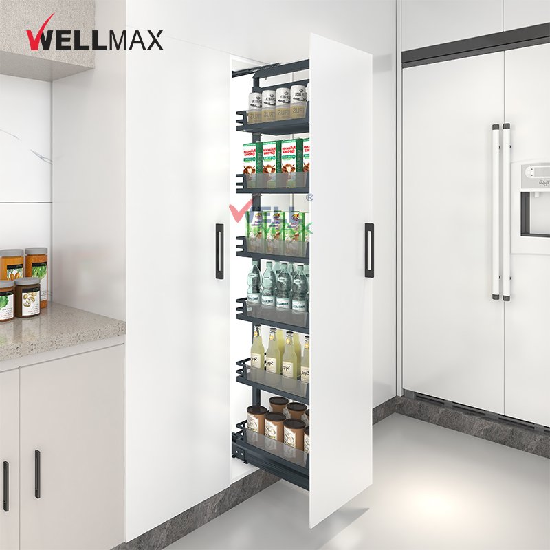 WELLMAX Pantry Organizers And Storage Strong Loading Capacity Cabinet Larder Kitchen Basket Unit