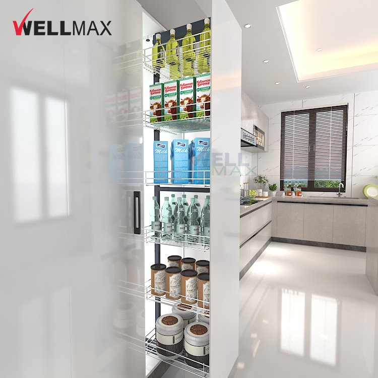 WELLMAX Pantry Organizers And Storage Strong Loading Capacity Cabinet Larder Kitchen Basket Unit