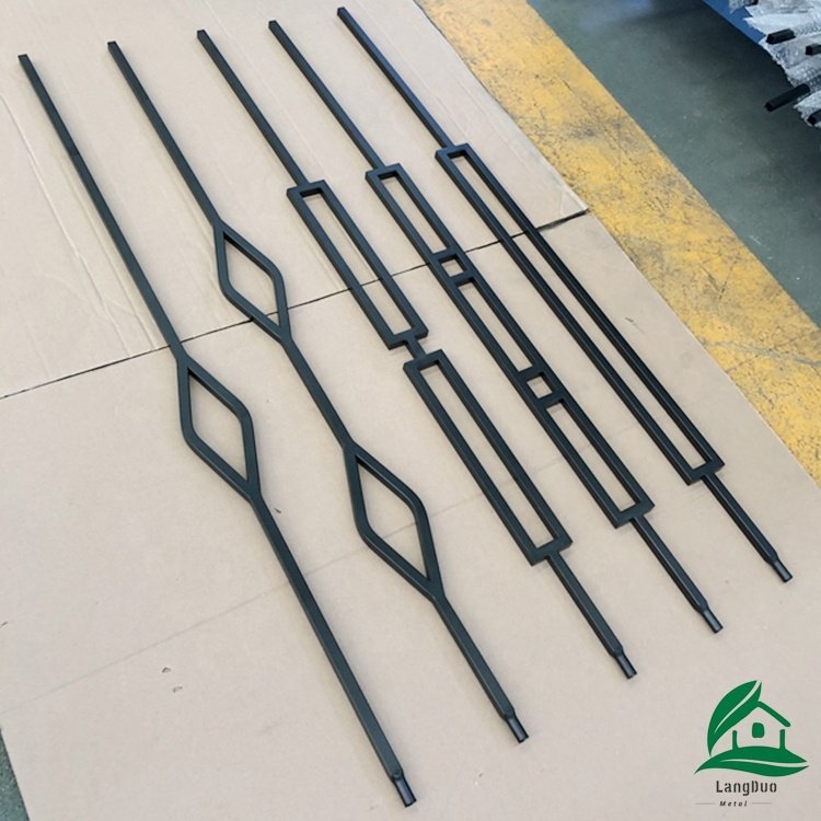 Minimalist Matte Black 1/2" Square Hollow skinny Rectangle Iron Railing Spindles Diamond Iron Bars for Indoor Stair Decoration