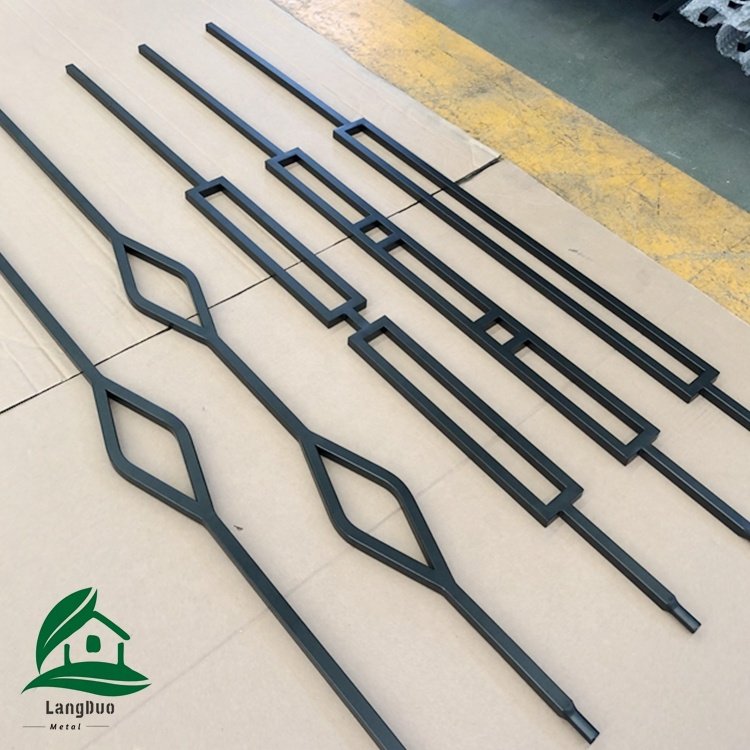 Minimalist Matte Black 1/2" Square Hollow skinny Rectangle Iron Railing Spindles Diamond Iron Bars for Indoor Stair Decoration