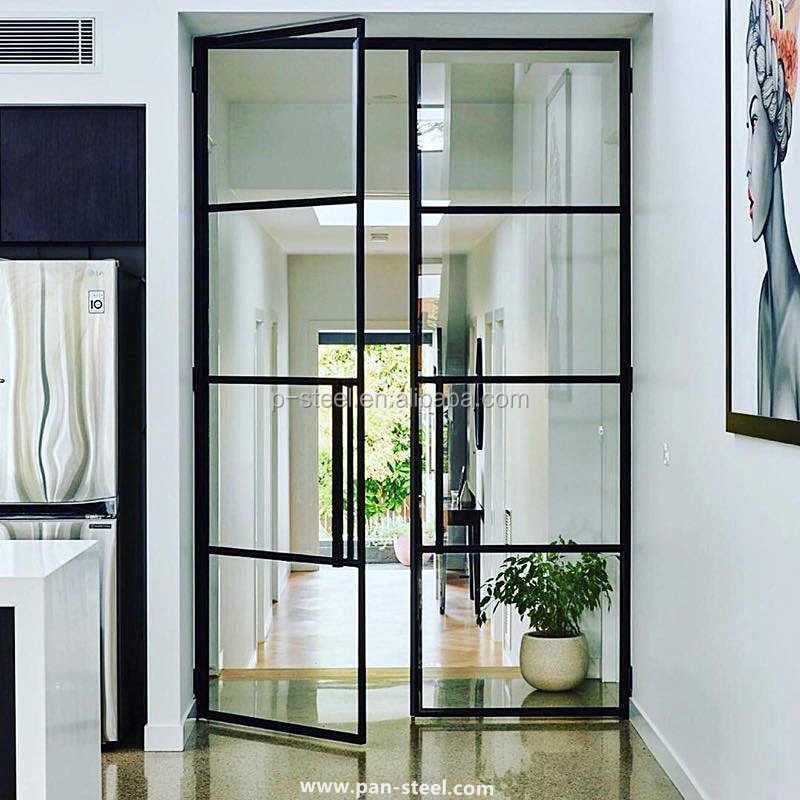 Matt black quick-Install Steel french Doors and Windows partition wall with grid design for Offices