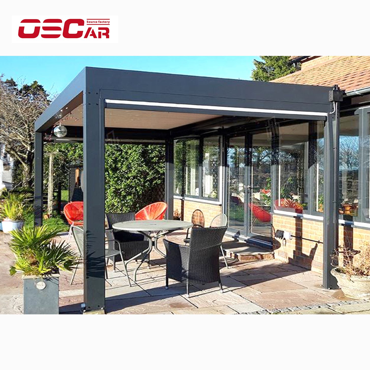 Chinese manufacturer electric waterproof louver roof pavilion garden bioclimatic aluminum pergola