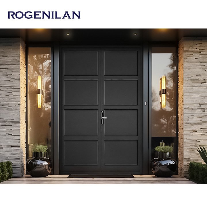 Security Main Pivot Doors Main Double Front Entry Exterior Slab Aluminum Alloy Modern European/ Black Waterproof Villa Door HOPO