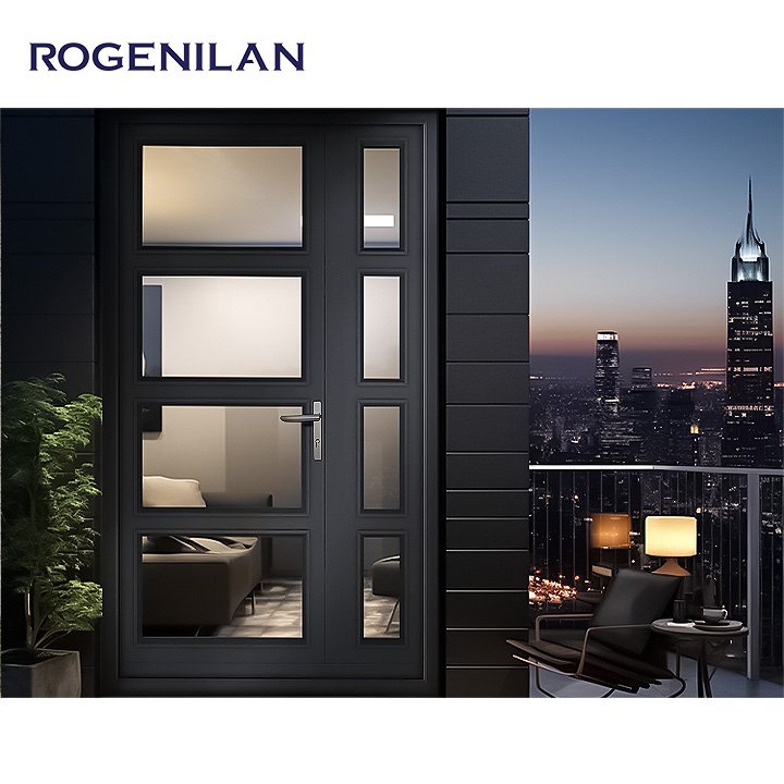 Security Main Pivot Doors Main Double Front Entry Exterior Slab Aluminum Alloy Modern European/ Black Waterproof Villa Door HOPO