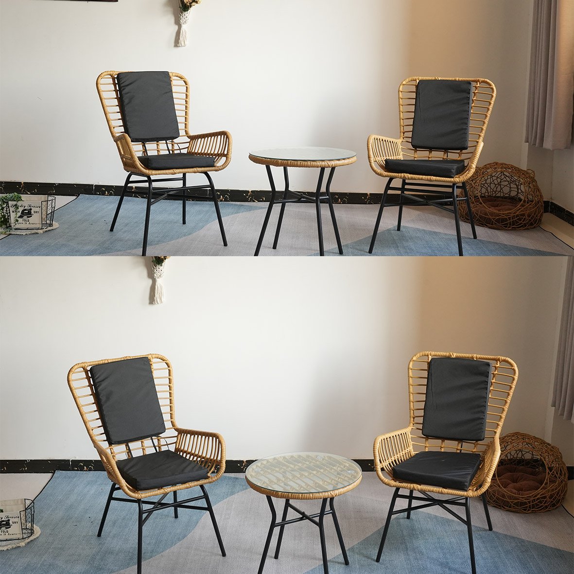 Hot Sale Outdoor New Garden Sofa Set 3 Pcs Poly Rattan Wicker Set with Powder Coating Frame for Outdoor