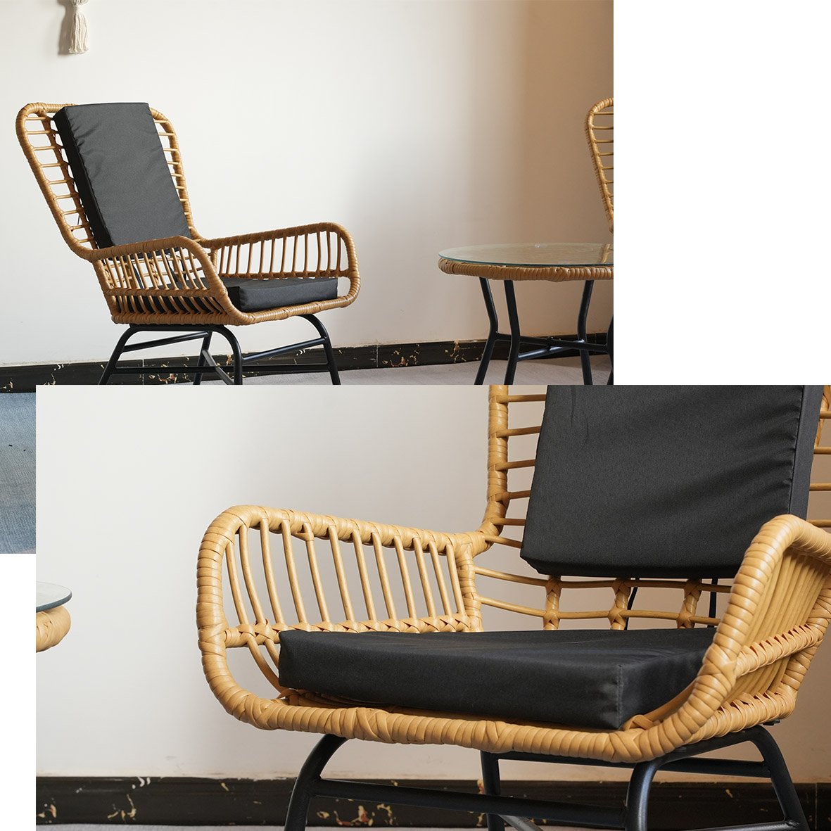 Hot Sale Outdoor New Garden Sofa Set 3 Pcs Poly Rattan Wicker Set with Powder Coating Frame for Outdoor