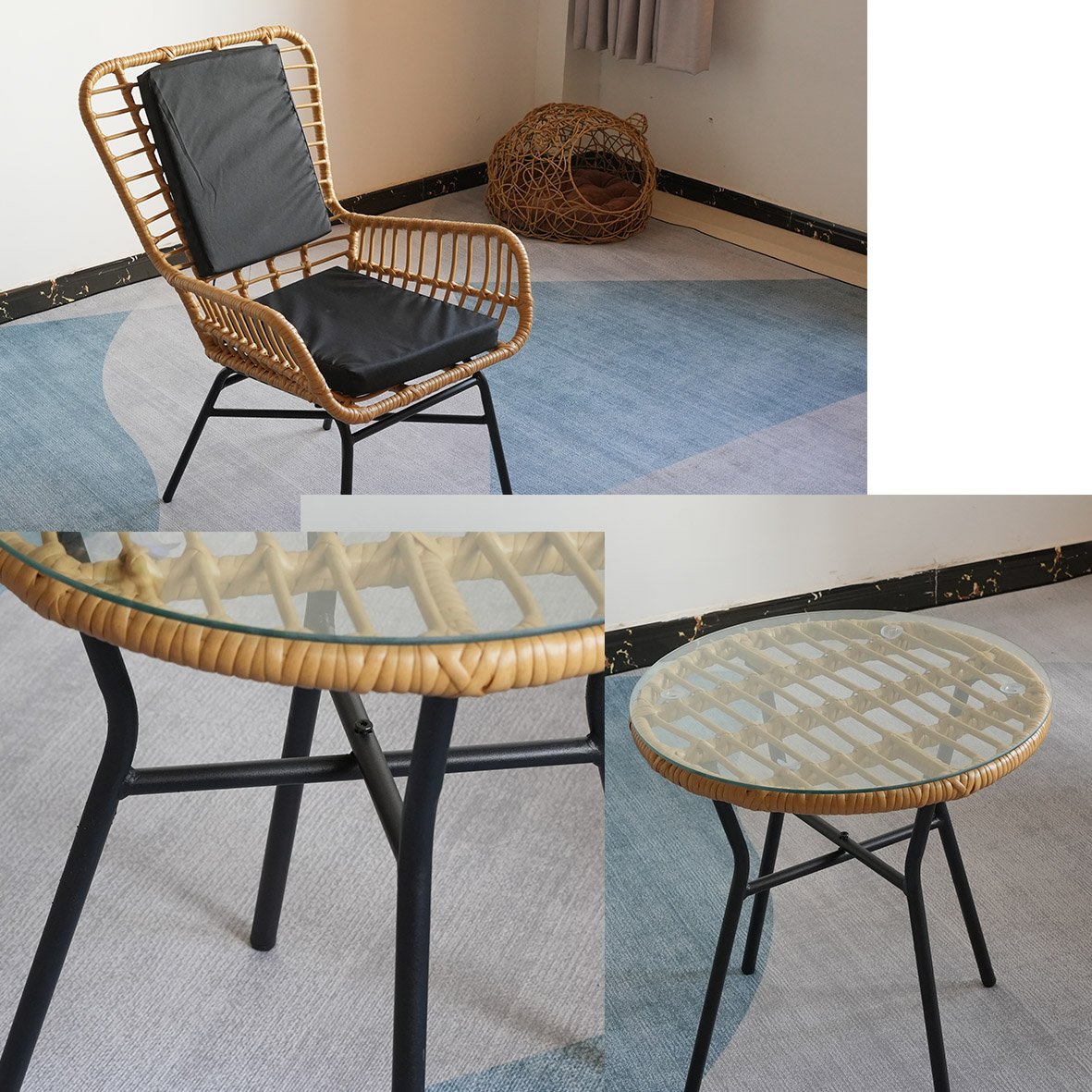 Hot Sale Outdoor New Garden Sofa Set 3 Pcs Poly Rattan Wicker Set with Powder Coating Frame for Outdoor