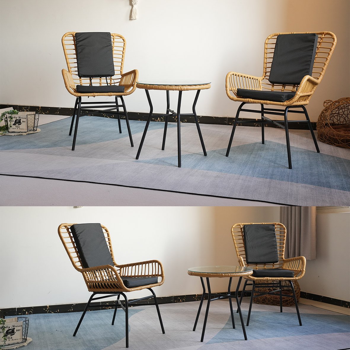 Hot Sale Outdoor New Garden Sofa Set 3 Pcs Poly Rattan Wicker Set with Powder Coating Frame for Outdoor