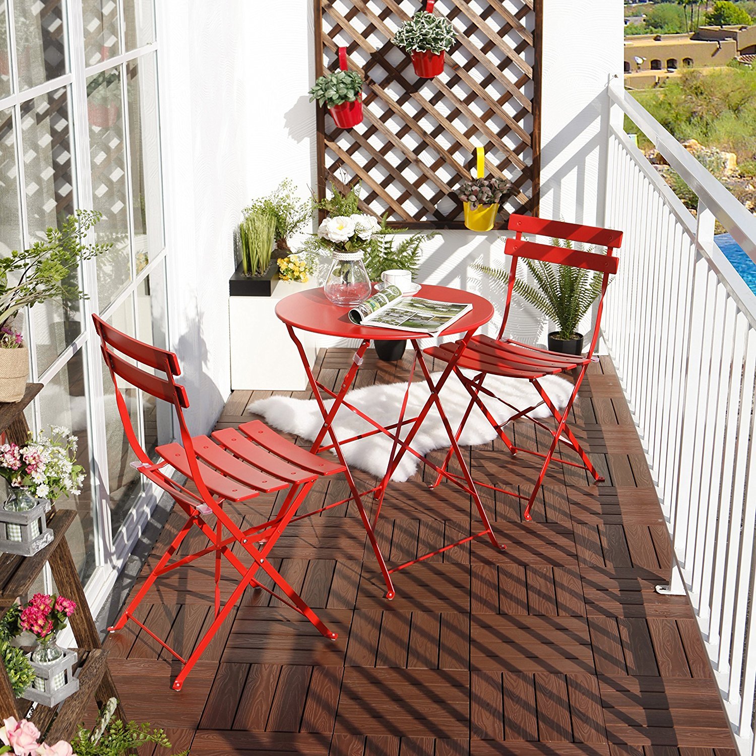 Hot Sale Furniture 2021 Grand Premium Steel Patio 3 Piece Patio Bistro Set Foldable Patio Table and Chairs balcony set