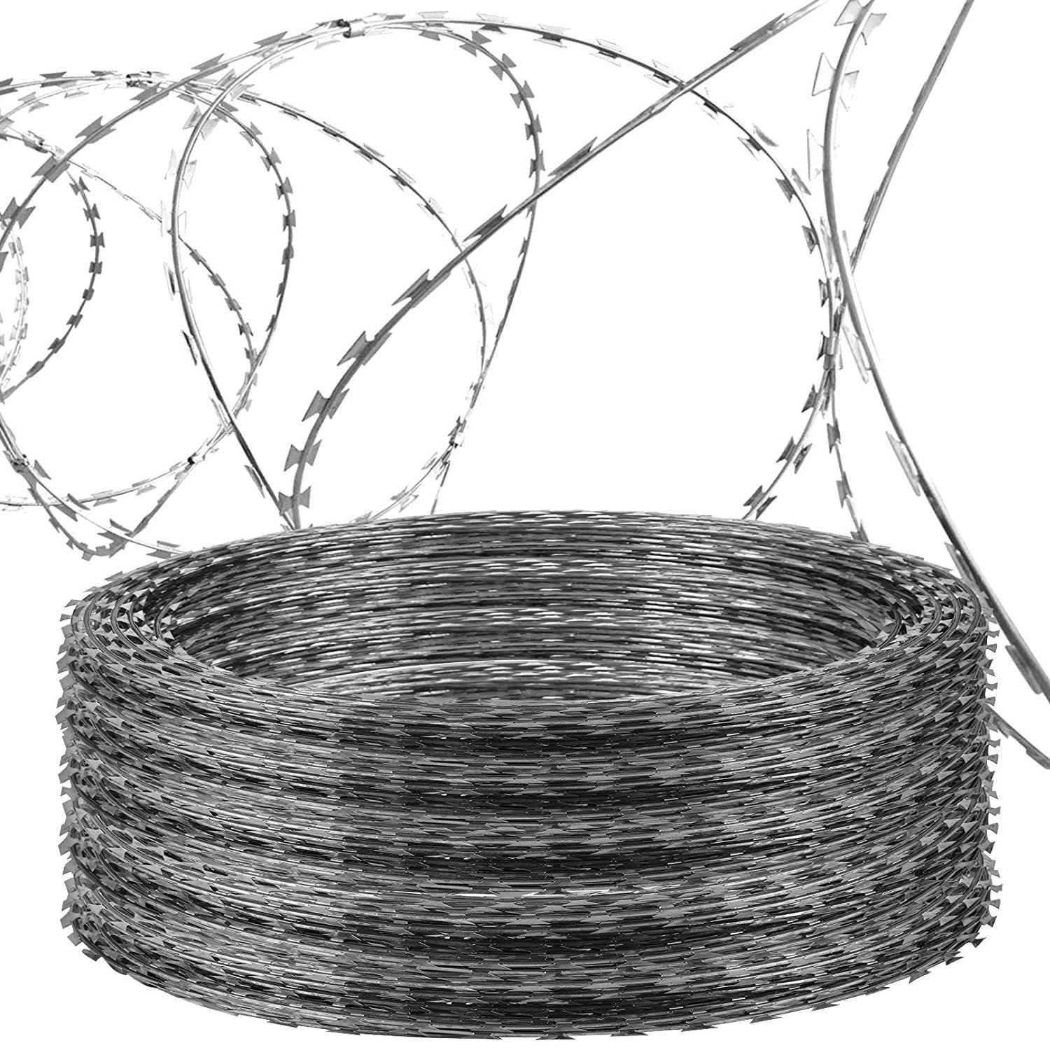 Double concertina razor wire used as security fencing