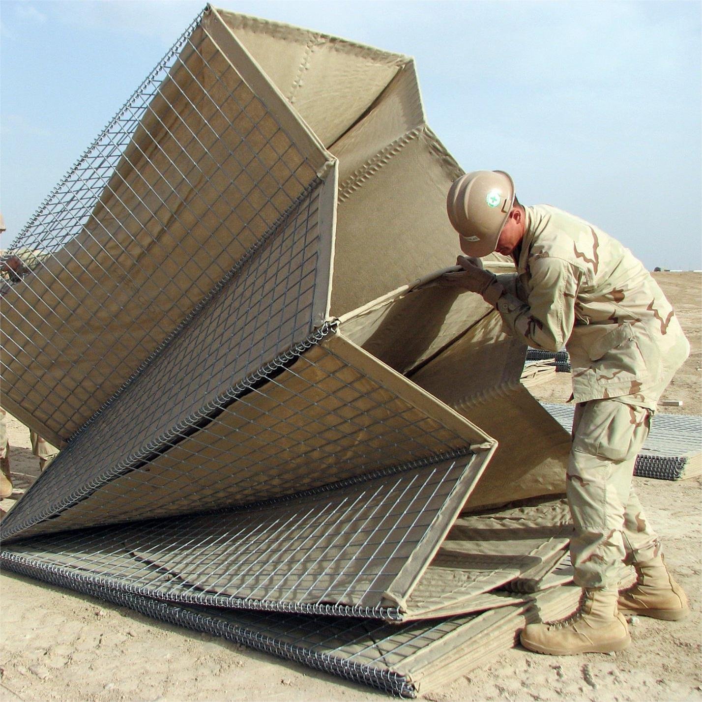 Security Base Blast Wall Collapsible Defense Fort Bunker Blast Cage with Sandbag Steel Wire Mesh Net Lock Buckle