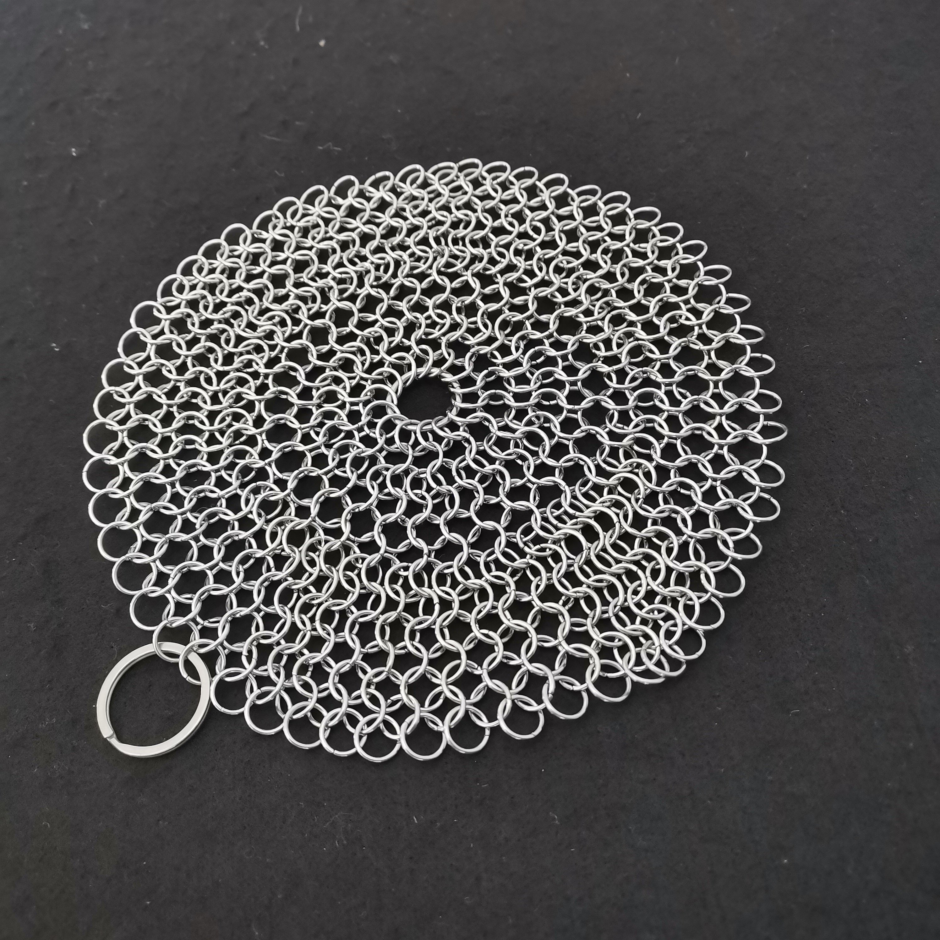 316 stainless steel chain mail scrubber 7*7 inch round shape cast iron scrubber