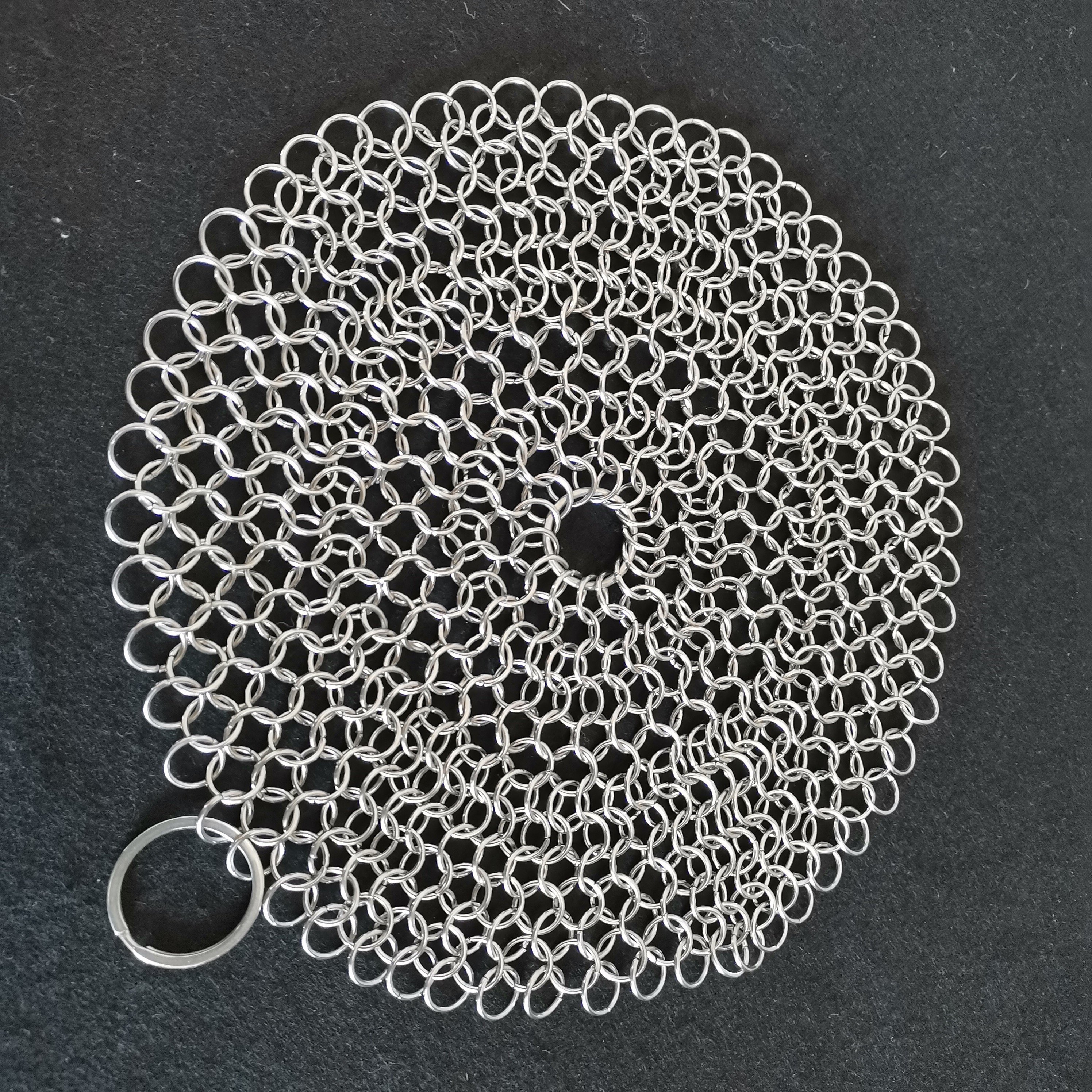 316 stainless steel chain mail scrubber 7*7 inch round shape cast iron scrubber
