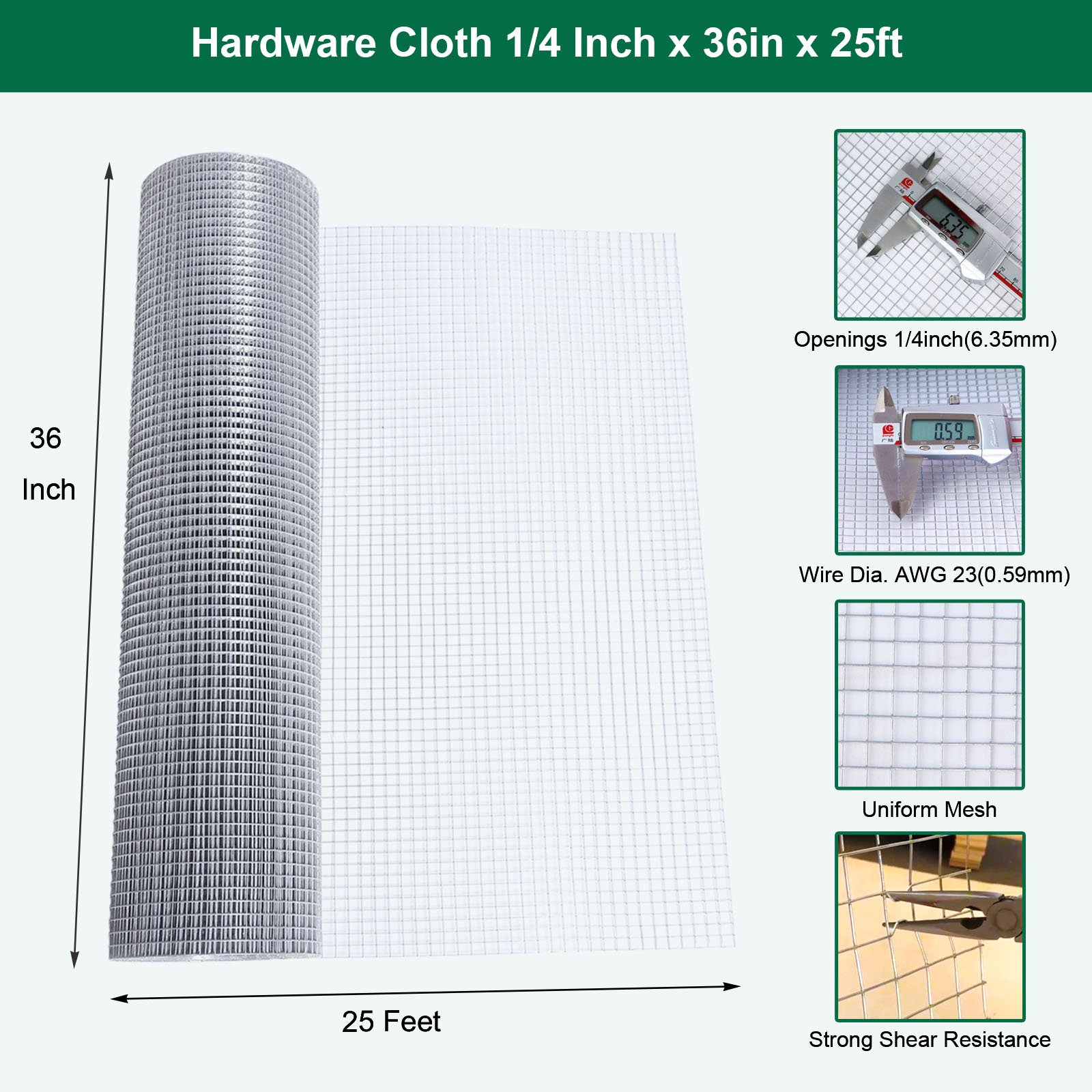 1/4in AWG23 36in x25ft Hardware Cloth for Chicken Fence Rabbit Steel Fencing Hot dipped galvanized after Welded Iron Wire Mesh